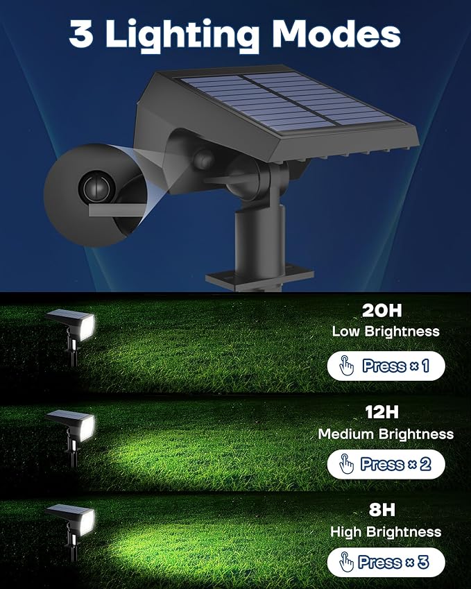 Kaxiida Solar Lights Outdoor Waterproof IP68 3 Lighting Models Solar Powered Spot Lights Outdoor 56LED Light Dusk to Dawn for Yard Patio Garden Pathway Landscape Lighting