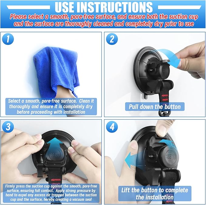 Vashly Heavy Duty Suction Cup 6 Pcs Strong Suction Cups with Hooks and 6 Pcs Tarp Clips Deavy Duty Lock Grip for Car Awning Boat Camping
