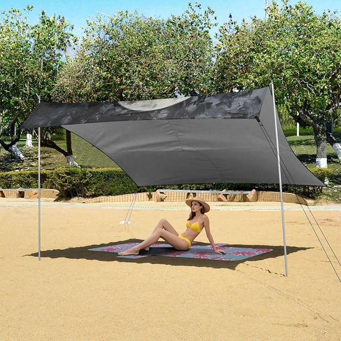 ALAZA Wolf Howling Under Moon Beach Tent Sun Shelter UPF50+ Protection Beach Shade Canopy w/ 4 Sandbags for Outdoor Camping Fishing Backyard Fun Picnic 10x9 ft