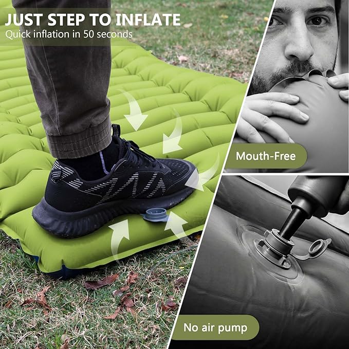 Sleeping Pad Ultralight Camping Mattress with Pillow Built-in Foot Pump Inflatable Sleeping Pad Compact for Camping Backpacking Traveling Hiking Tent SingleGreen