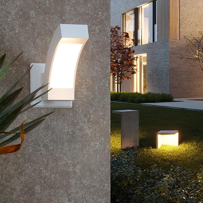 Wall Light Outdoor LED Wall Mount Lamp White Modern Wall Sconce Exterior Lighting Lantern Fixture for Porch Front Door Garden Yard Patio IP54 Waterproof 7.5W 600Lm 3000K