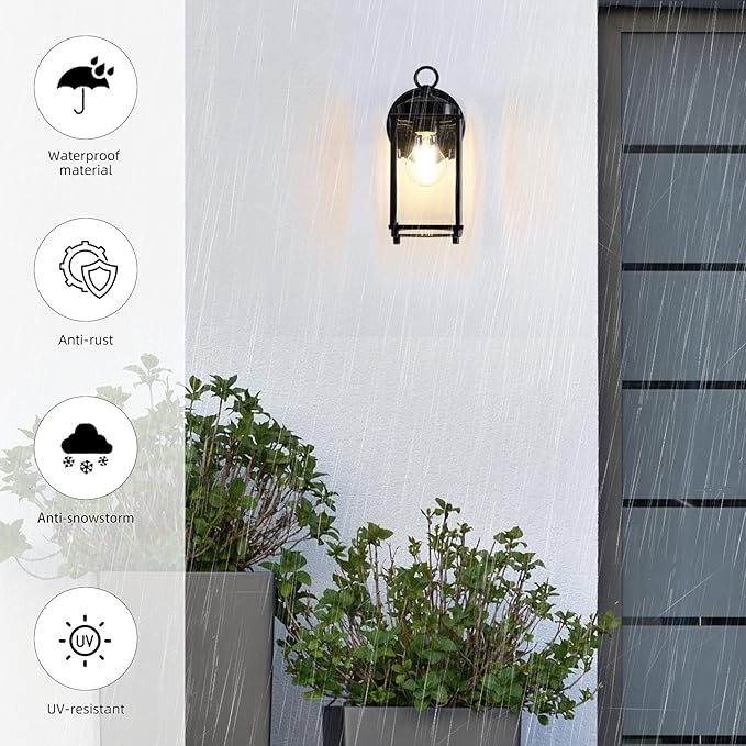 Outdoor Wall Light Exterior Lighting Fixture Wall Lantern Black Porch Light Fixture with Clear Beveled Glass Outdoor Wall Sconce Waterproof Anti-Rust E26 Socket for Front Door