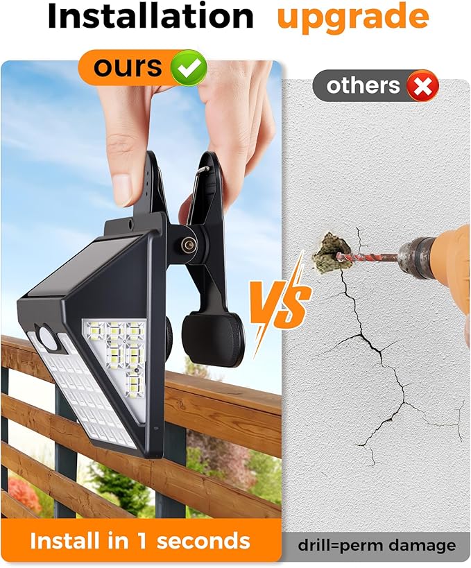 Clip On Solar Lights OutdoorMotion Sensor Outdoor Lights 72LEDs 600LM Clip on Solar Fence Lights Outdoor Waterproof LEDSolar Lights for Wall FenceDeck GutterCamping (4)