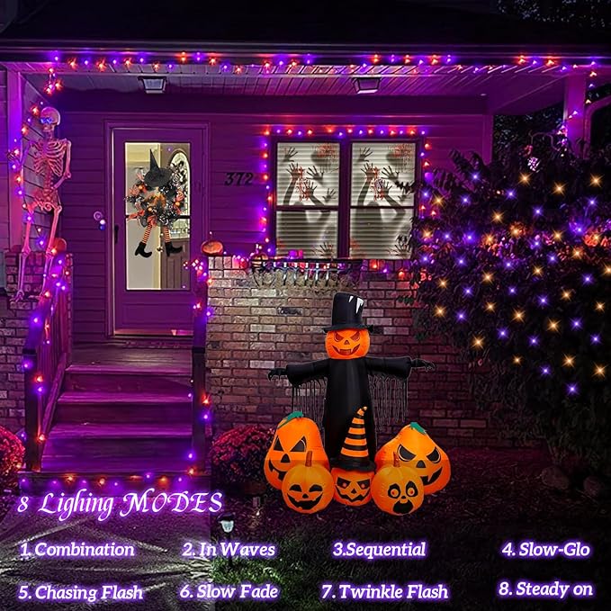 YEGUO Halloween Lights Battery Operated 2 Pack Each 33ft 100 LED Orange and Purple String Lights Outdoor Waterproof Green Wire Fairy Christmas Light Indoor with Remote