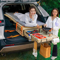 SUV Sleeping Bed Platform Slide Out Overland Kitchen All in One Folding Camping Table with Storage Drawer Truck Bed Slide Overland Gear for SUV Trunk Car Camping Essentials Stove