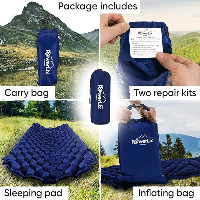 POWERLIX Ultralight Camping Sleeping Pad with Inflation Bag– Compact Lightweight Camping Pad Outdoor Backpacking Hiking Traveling Airpad Camping Air Mattress Sleeping Mat