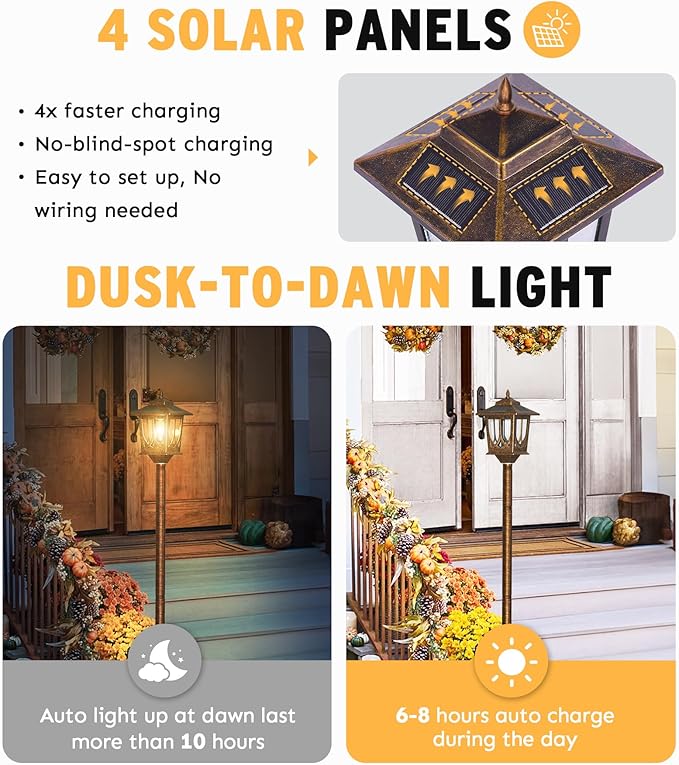 63 Solar Lamp Post Light 2 Pack Solar Light Posts for Outside Waterproof Outdoor Lamps for Patio Backyard Front Porch Decor Warm White Replaceable Bulb