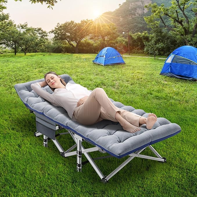NAIZEA Folding Camping Cots for Adults Portable Cot with Mattress Heavy Duty Outdoor Bed with Carry Bag 1200d Oxford Cloth Sleeping Cots for Camping Office Nap Home Guest Beach Travel