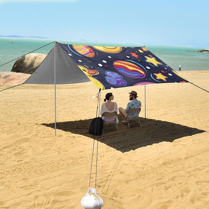Space Duck Stars Camping Sun Shelter Beach Tent Portable Beach Sun Shade Outdoor Canopy for Camping Trips Fishing Picnic