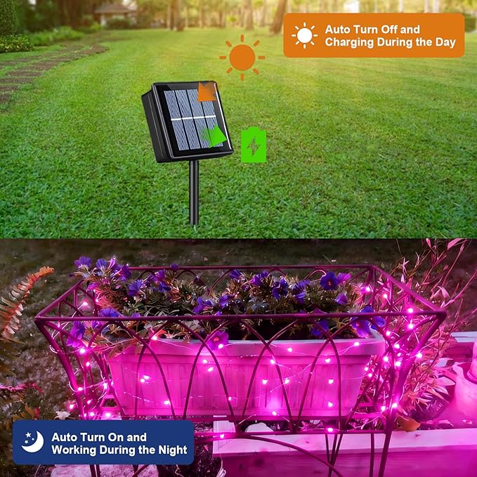 YEGUO 4 Pack Pink Solar Fairy Lights Each 33ft 100 LED Christmas Lights Outdoor Waterproof 8 Modes Sliver Wire Solar String Lights