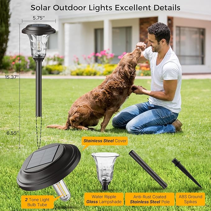 XMCOSY+ Solar Pathway Lights 4 Pack Metal Solar Lights Outdoor Waterproof 20/40LM Bright Solar Powered Garden Light for Yard Backyard Landscape Path Driveway Walkway Outside (Warm/Cool White)