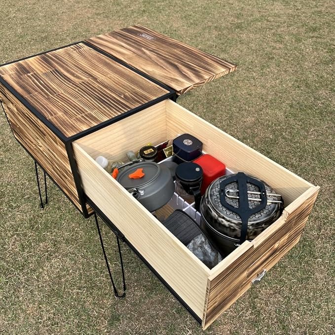 SA&ampMC All-in-One Camp Kitchen Box Car Camping Cooking Utensil Organizer Station Foldable Kitchen Box for Solo Van Camping Road Trip