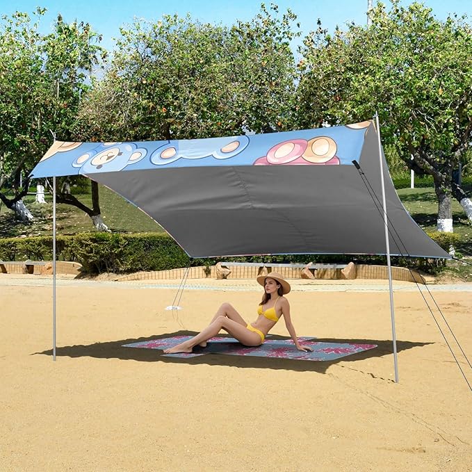 Seamless Teddy Bear Camping Sun Shelter Beach Tent Portable Beach Sun Shade Outdoor Canopy for Camping Trips Fishing Picnic