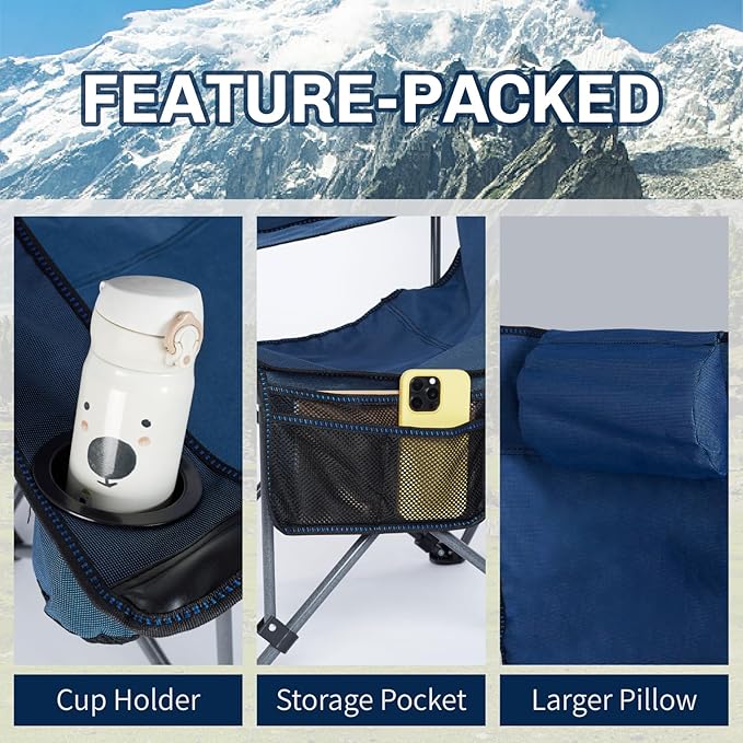 Folding Reclining Camping Chairs Footrest: 3 in 1 Portable Beach Lounge Chair Tanning Chairs with Backpack Lay Flat Lawn Chair Camping Furniture Camp Fishing Outdoor Carry Bag (Cloth Back Navy Blue)