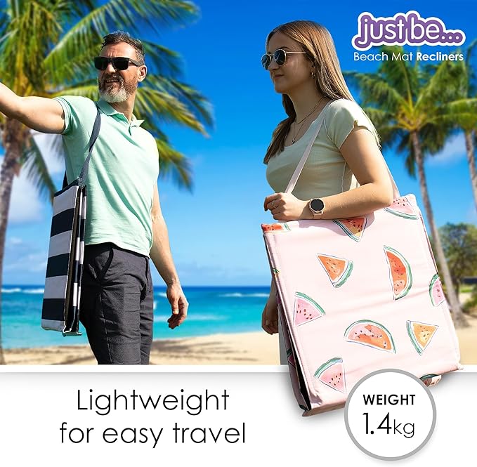just be... Beach Sun Mat Folding Lightweight Portable Adjustable Sunbathing Recliner with Backrest Support and Valuables Pocket for Holidays Garden Camping Park and Festivals - Tropical