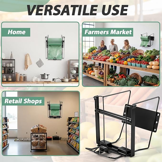 Moxweyeni Narrow Produce Roll Rack for Plastic Bags Holder Organizer 7 x 10 x 8 Inches Wall-Mountable Dispenser Rack with Removable Rod for Kitchen Supermarket Grocery And Store