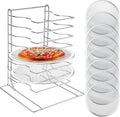 Zhehao Pizza Rack 8 Tiered Stand 16.7'' H x 12'' L x 12'' W and 8 Pcs Pans with Holes Aluminum Baking Set for Easy Storage and Baking Multiple Pizzas