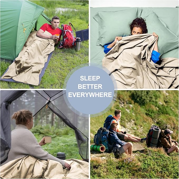Sleeping Bag LinerLong Staple Cotton Adult Sleep Sack &amp Travel SheetsTravel Sleep Sack for Backpacking Hotels &amp Hostels Lightweight Travel Sheet Camping SheetsHas Full Length Zipper