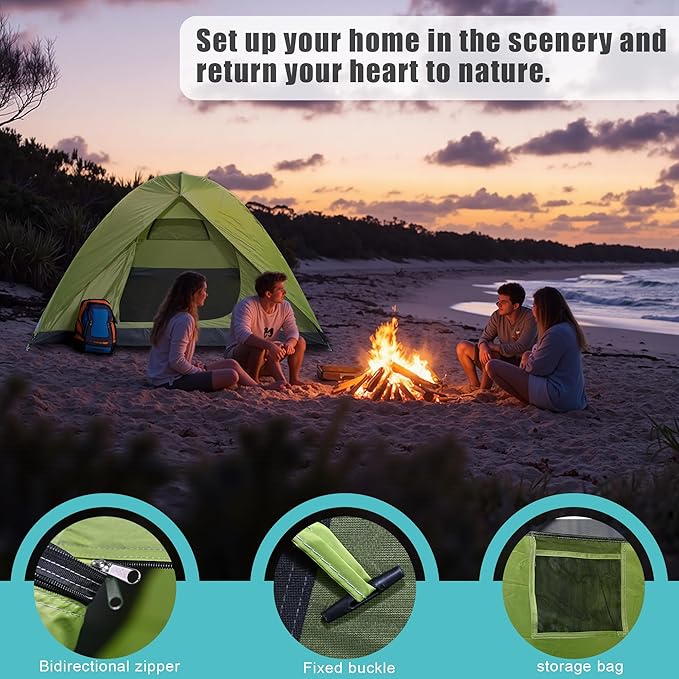 Tents for Camping 4 Person Camping Tents Waterproof Windproof Family Camping Tent Outdoor Dome Tent Easy Setup 210D Oxford Cloth Waterproof (Green -4 People)