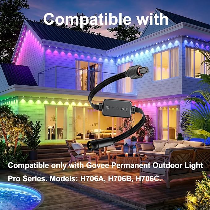 Driver Module Signal Booster Compatible with Govee Permanent Outdoor Light Pro Models H706A H706B and H706C Supporting Transmission Distances up to 200 feet. （Female to Male）