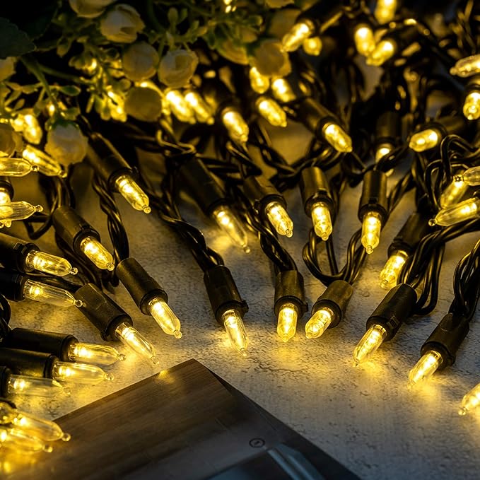 200 Count Warm White LED Christmas Lights 66 ft Black Wire UL Certified Commercial Grade LED Halloween String Light Set (Warm White)