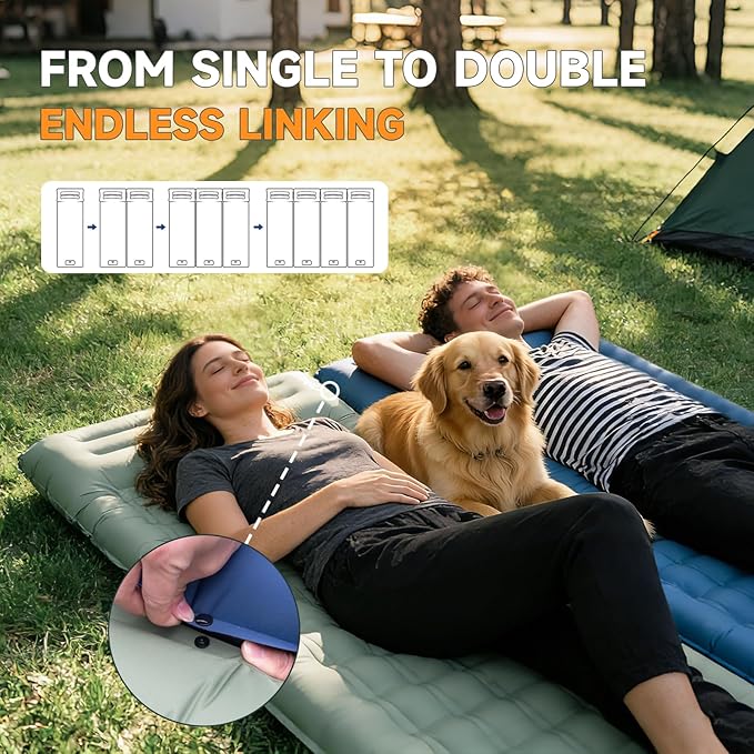 Camping Sleeping Pad 6 Extra Thick Sleeping Mat with Pillow Built-in Foot Pump 32.7 Extra Wide Inflatable Sleeping Pads Compact for Camping Backpacking Hiking Traveling Tent (Green)