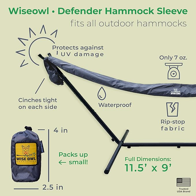 Wise Owl Outfitters Hammock Sleeve - Snakeskin Defender Camping Hammock Cover for Rain - Universal Waterproof Protection for Rain Fly Tarps and Camping Gear