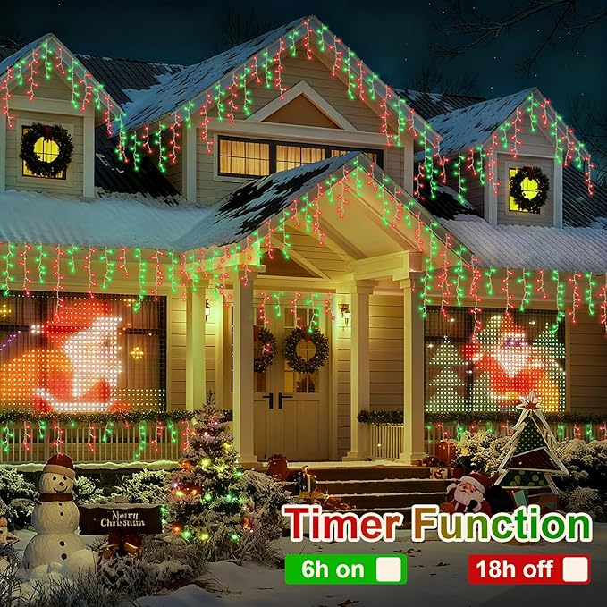 YEGUO 66ft 800 LED Red and Green Icicle Lights Outdoor Waterproof 160 Drops Icicle String Lights Connectable 8 Modes Icicle Christmas Lights with Memory Timer