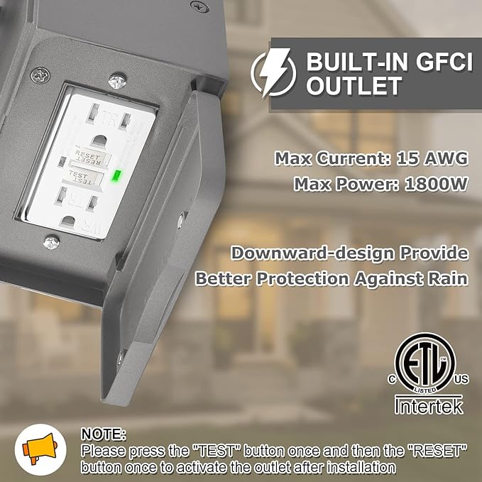 Outdoor Porch Light with GFCI Outlet Built in Dusk to Dawn Outdoor Lighting with Clear Glass Shade Waterproof Outdoor Wall Sconce Exterior Lights for House Garage Front Door Bulb Included(Gray)
