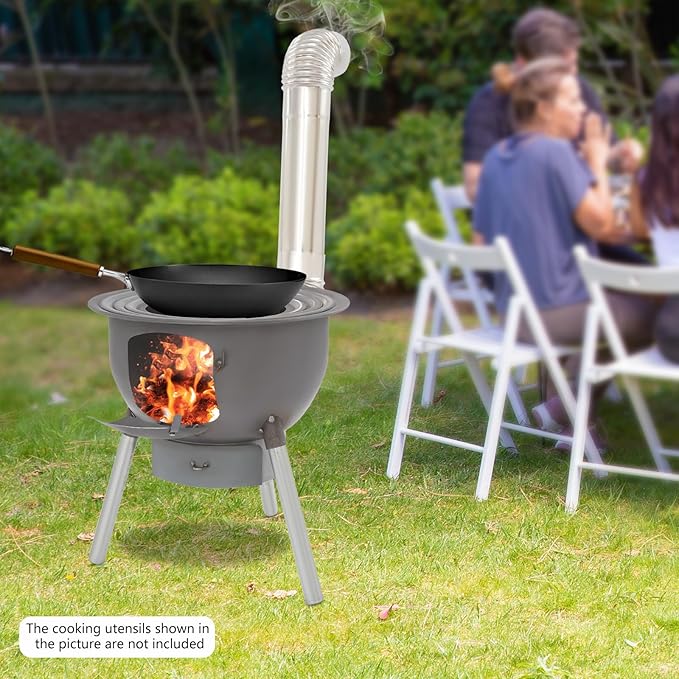 Multifunction Wood Burning Stove With Grill Rack Camping Wood Stove Large Charcoal Grill With Grill Rack For Outdoor/Backyard Cooking Picnic And Barbecue. (Black-19in)