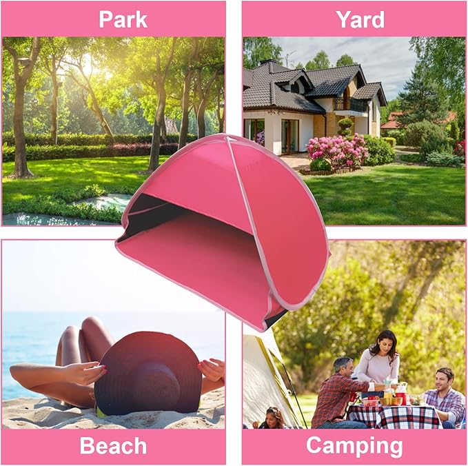 Mini Head Shelter Tent 1 Pack Foldable Pop Up Beach Tent Sun Shelter for Anti-UV Pet &amp Outdoor Camping Picnic Beach Pink-Vinyl L