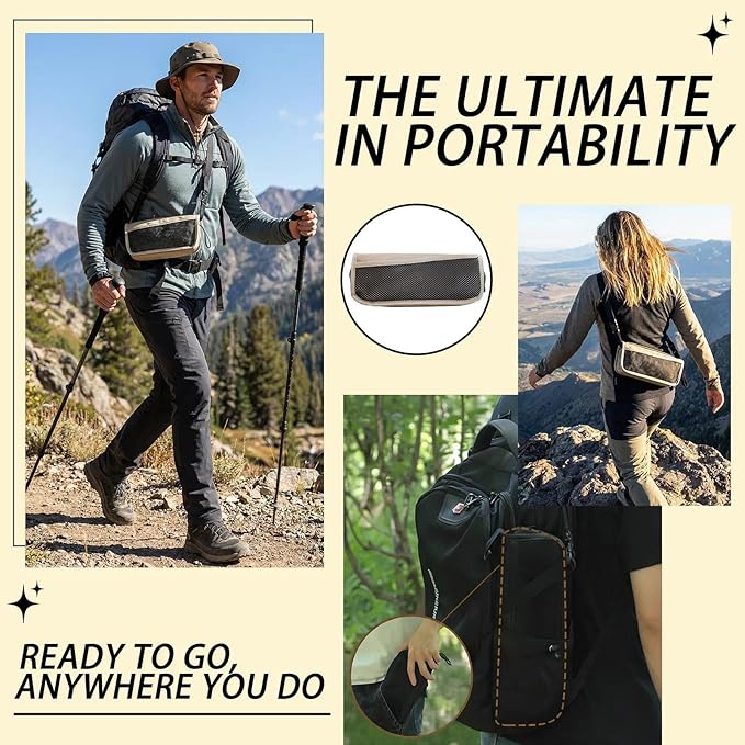 Portable Collapsible Stool - Folding Chair with Storage Pouch Convertible Satchel for Hands-Free Carry &amp Supports 265Lbs Ultralight for Hiking Fishing Camping Festivals (Khaki)