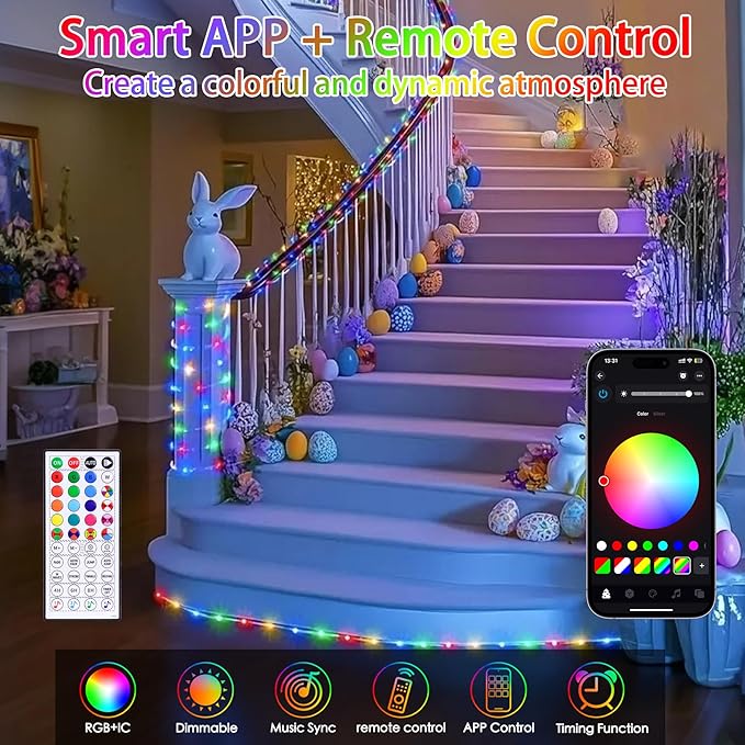 66ft LED Rope Lights for Outside Outdoor String Light Waterproof Plug in with Remote &amp APP Controlled 16 Million Colors Changing Music Sync Tube Lighting for Indoor Bedroom Christmas Decor
