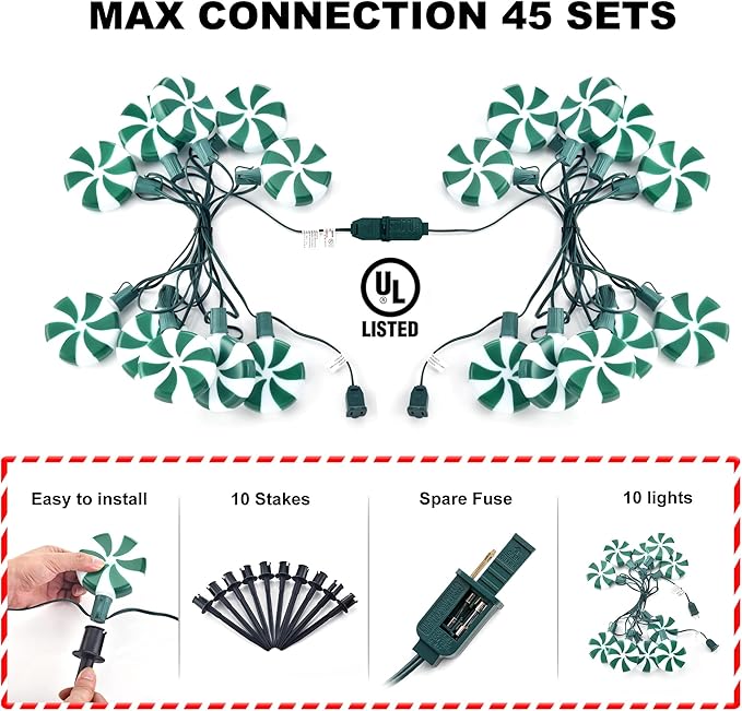 Ultimate Unicorn Christmas Lollipop Pathway Lights for Christmas Decoration 10 LED Christmas Peppermint String Lights Green Lollipop Pathway Lights with Stakes for Garden Christmas Decor