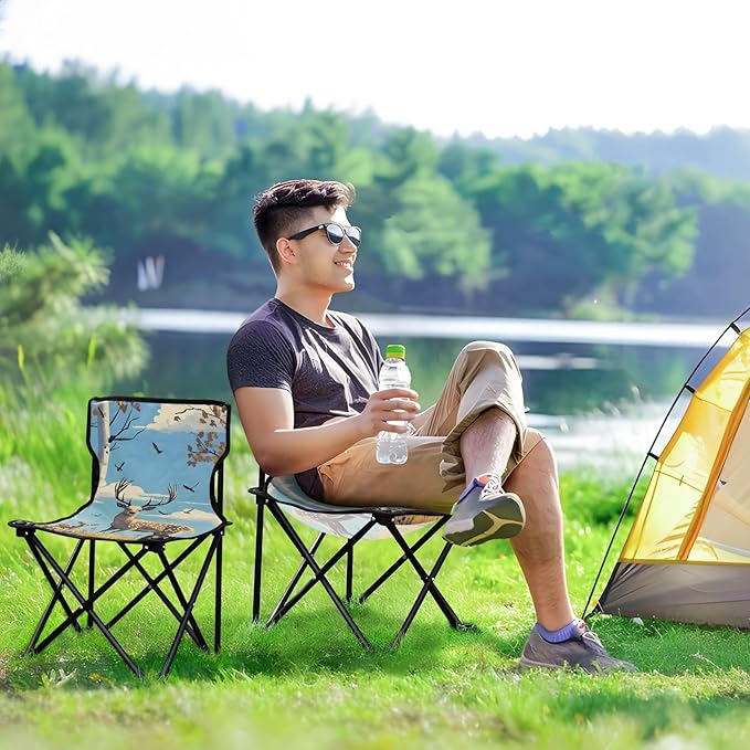 Deer in Woods Portable Camping Chairs Folding Chair - Durable Oxford Fabric Lightweight Iron Frame Easy Fold Design - Ideal for Outdoor Activities Camping Fishing and Travel