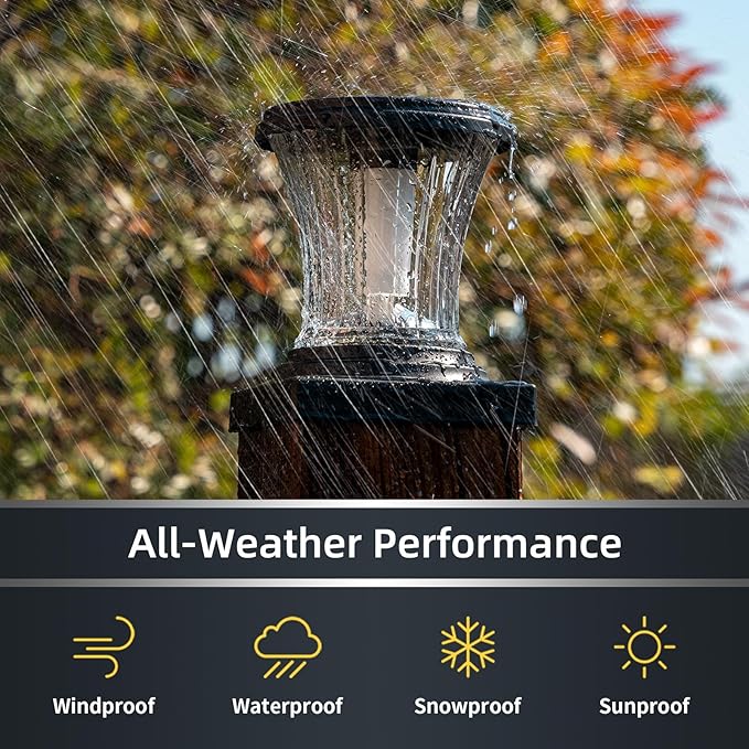 Glass Solar Flame Post Cap Lights Outdoor Waterproof Flickering Flame Solar Powered Fence Post Lights with Modular Design Auto On/Off for Deck Patio Garden 4x4 Vinyl/Wood Posts (4 Pack)