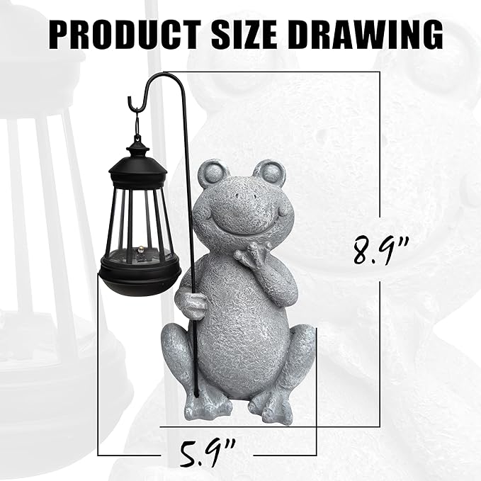 Frog Solar Garden StatuesResin Frog Figurine Decorations with Solar Lights Lantern Outdoor Figurines Lawn Garden Statue Decor Art for LawnYardBalcony OrnamentGift for Home Mom.