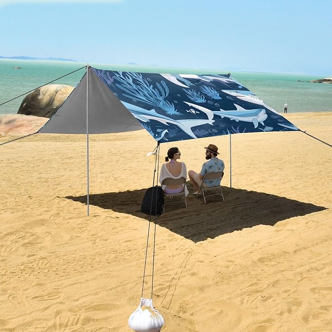 Sharks Camping Sun Shelter Beach Tent Portable Beach Sun Shade Outdoor Canopy for Camping Trips Fishing Picnic