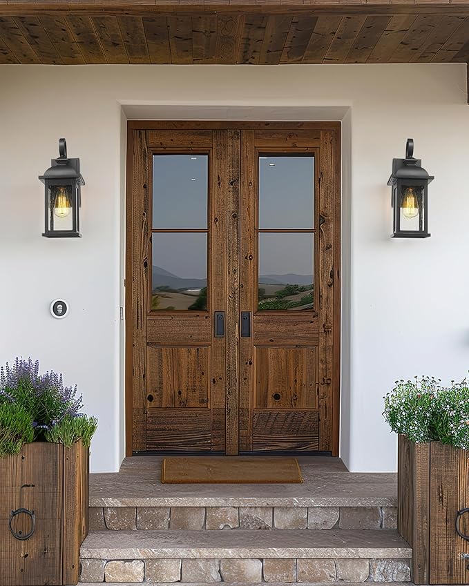 FEMILA Exterior Wall Sconce2 Packs Outdoor Waterproof Wall Lights FixtureE26 Socket Wall Lantern for PorchAnti-Rust Matte Black Finish with Seeded Glass Lampshade4FD54B-2PK BK
