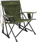 GCI Outdoor Kickback Rocker Camping Chair | Portable Folding Rocking Chair with Durable Armrests Drink Holder &amp Relaxed Lowered Seat for Comfort — Loden Green
