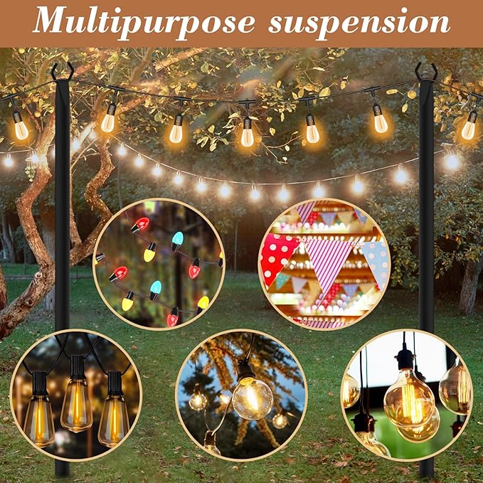 6 Pack String Light PolesMetal Poles for Hanging Outdoor Light Strings6 Pack 10 FT Light Poles Stand for Outside GardenPatioWeddingBackyardDeckParty