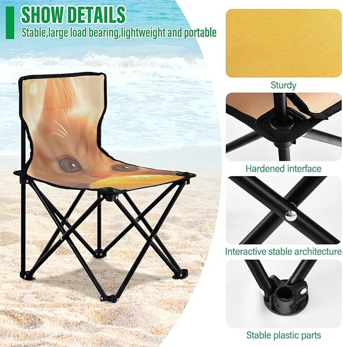 Cute Cat Portable Camping Chairs Folding Chair - Durable Oxford Fabric Lightweight Iron Frame Easy Fold Design - Ideal for Outdoor Activities Camping Fishing and Travel