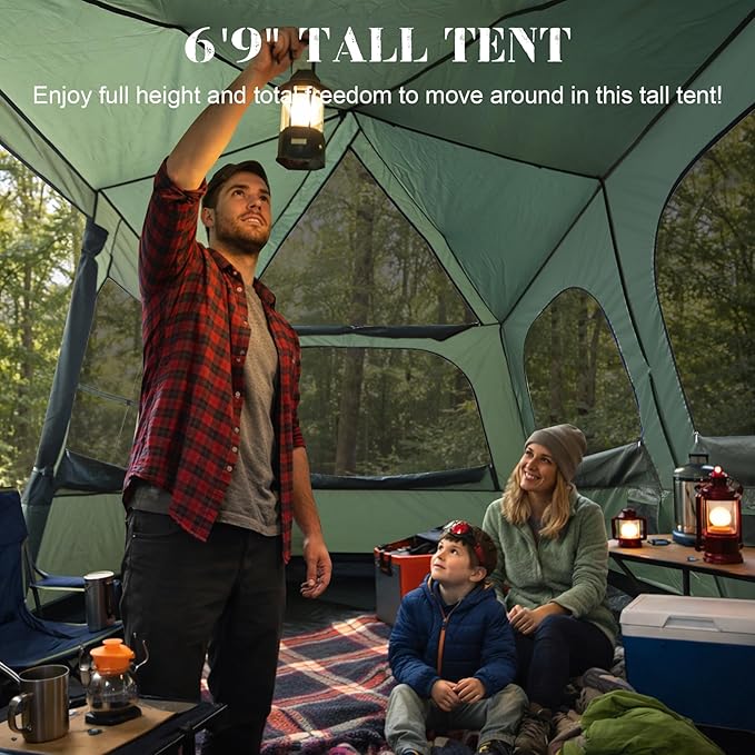6-8 Person Camping Tent with Porch Large Family Cabin Tent with 2 Rooms 3 Doors Tall &amp Spacious Waterproof Glamping Tent Big Tents for Outdoor Camping Hiking Backyard