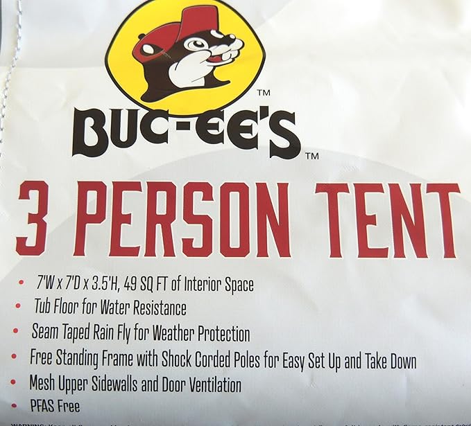Buc-ee's Offical 2025 3 Person Camping Tent Shelter Tailgate Vacation Beach