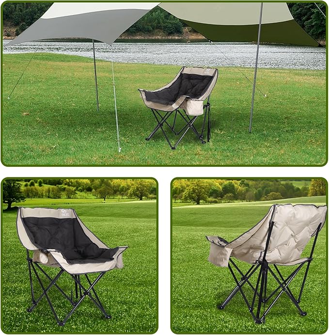 Nice C Padded Camping Chair Oversized Camping Chairs Oversized Thick Padded Folding Chairs Outdoor Sports Chair Heavy Duty with Cooler Bag Cup Holder Side Pockets (2 Pack)