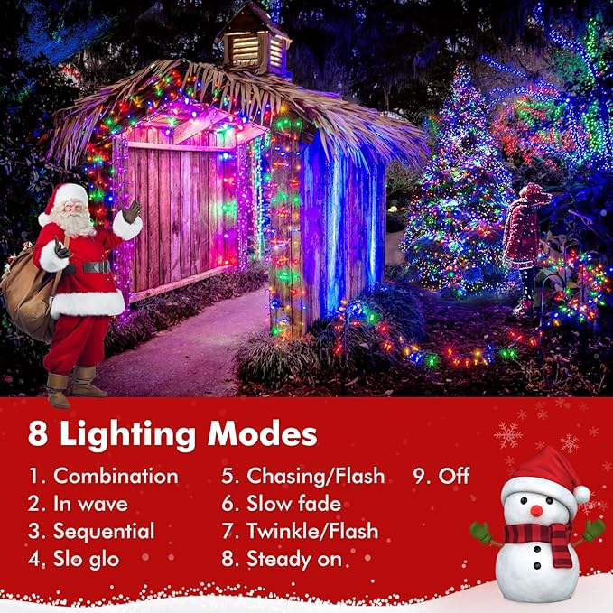 Quntis 82FT 1000LED - C Battery Powered String Lights Super Bright Cluster Lights with Timer Indoor &amp Outdoor Waterproof Decor for Home Xmas Tree Multicolored