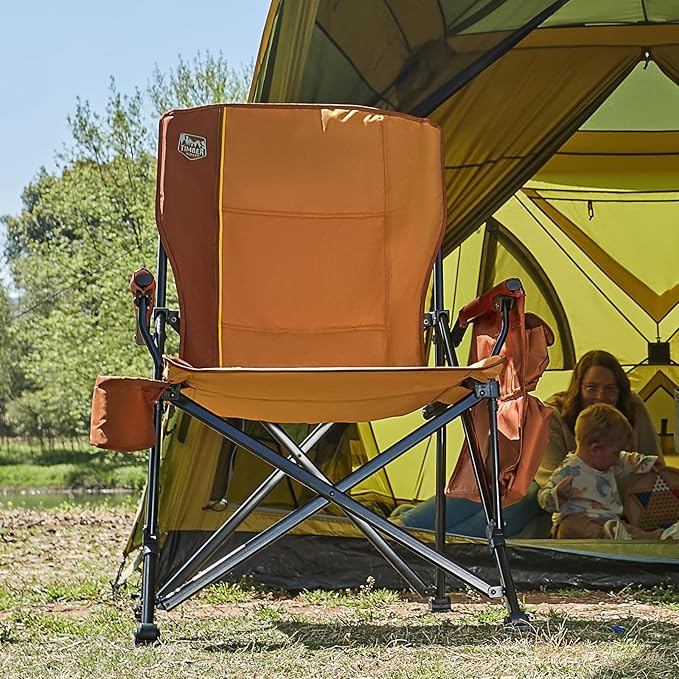 TIMBER RIDGE Oversized Folding Camping Chair High Back Heavy Duty for Adults Support up to 500lbs with Cup Holder Side Pocket Cooler Bag