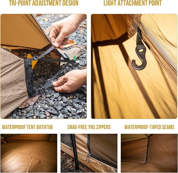 OneTigris Rock Fortress Hot Tent with Stove Jack 4 Season 4-6 Person Tipi for Camping Backpacking Hunting Fishing - Waterproof Wind-Proof