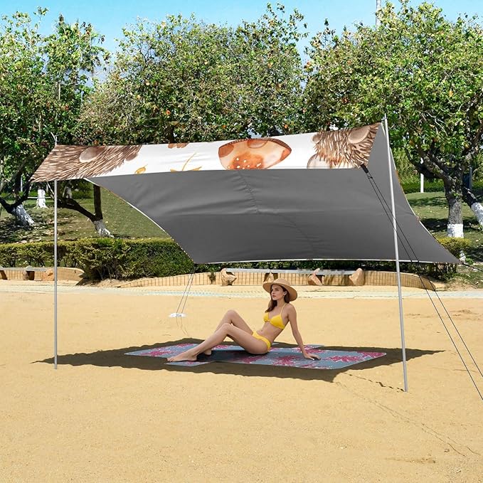 Cute Hedgehogs Beach Tent Sun Shelter 9.2' x 10.5' Beach Canopy with 4 Sandbags 4 Stability Poles Sand Shovels - Tent Canopy for Beach Camping Fishing Picnics