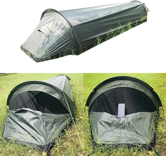 4 Season Polyester Rectangular Backpacking Tent 1 Person Waterproof Breathable Rainproof Bivy Sack Included